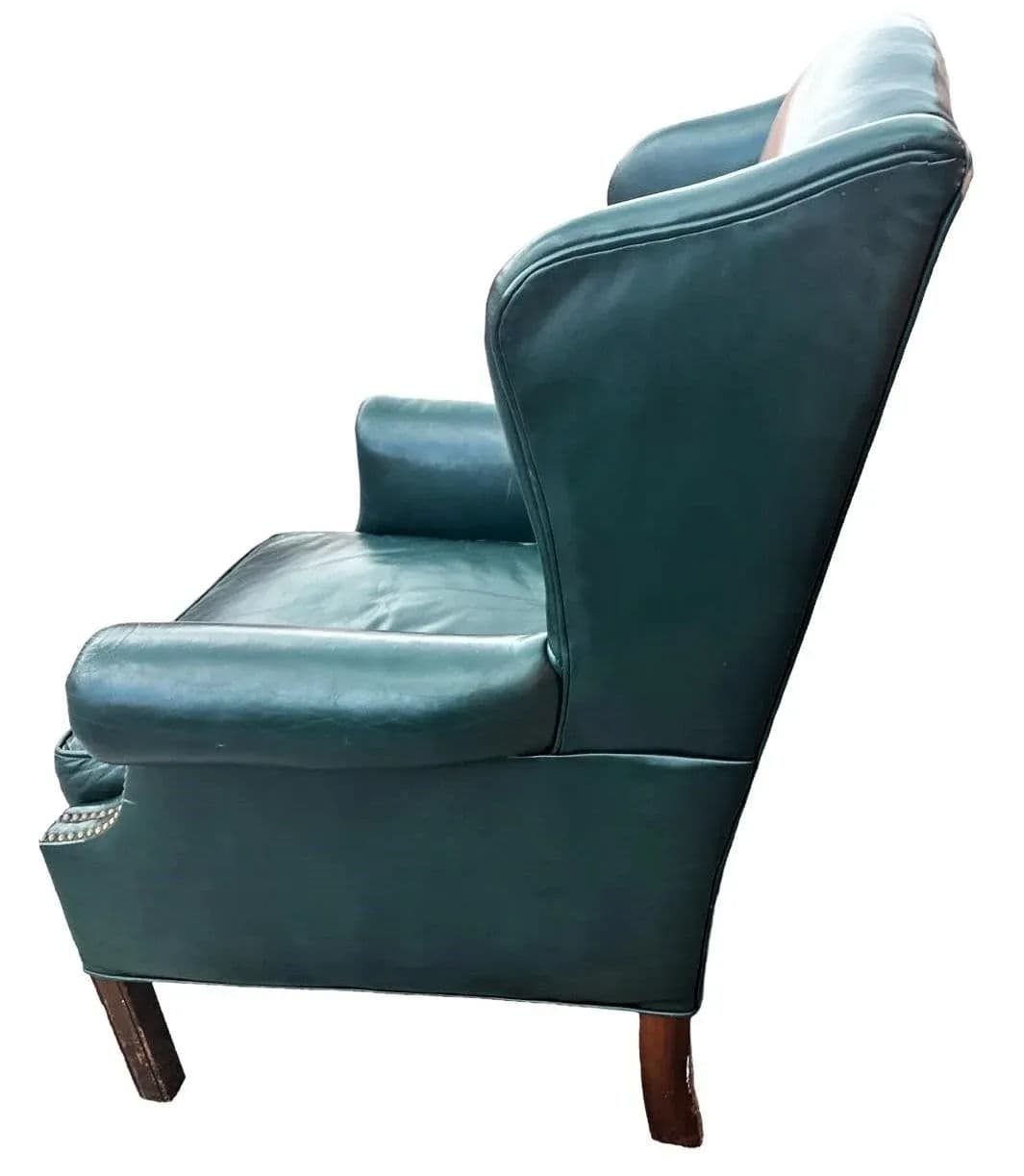 Leather Chair and Ottoman Set in Dark Green - Vintage Late 20th Century - Thumbnail 4