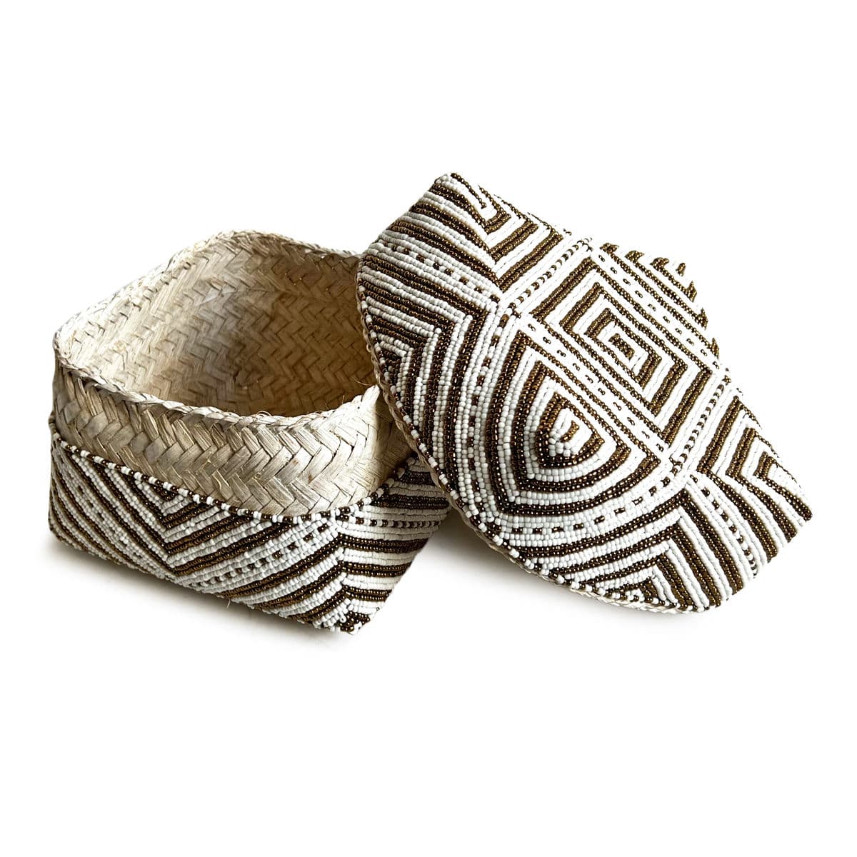 Bamboo Beaded Box White & Gold Medium - Thumbnail 4