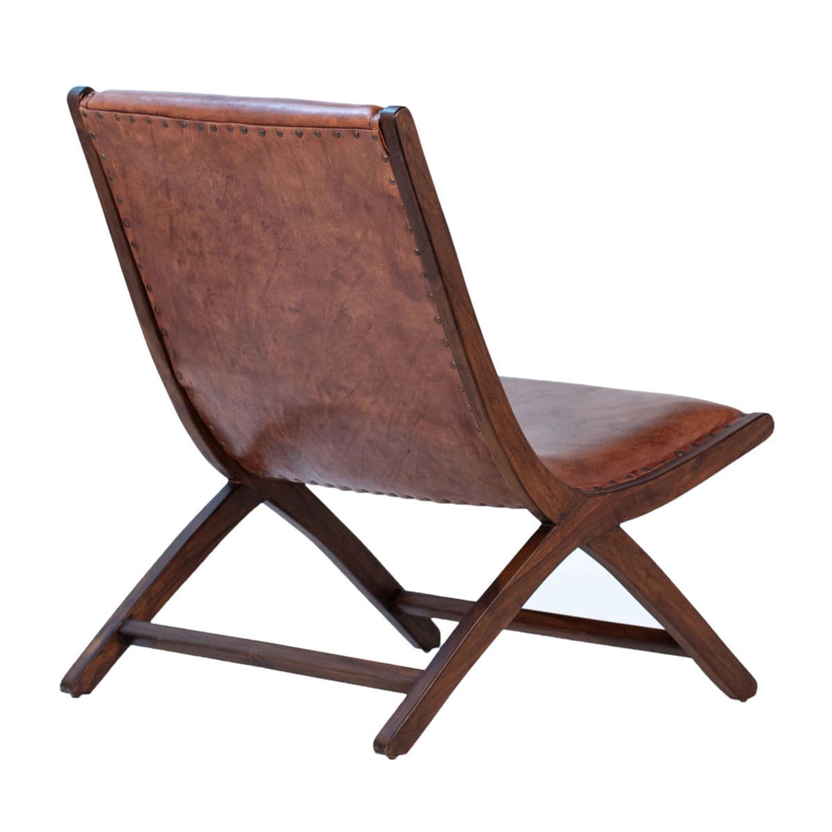 Brown Teak & Leather Lounge Chair - Thumbnail 4