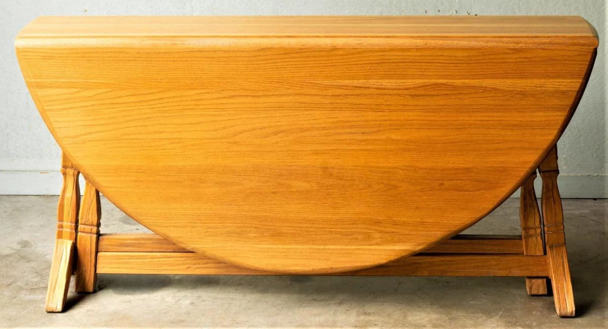 A. Brandt Ranch Oak Drop Leaf 60" Round Dining Table Convertible to Console - Vintage Mid 20th Century - Thumbnail 4