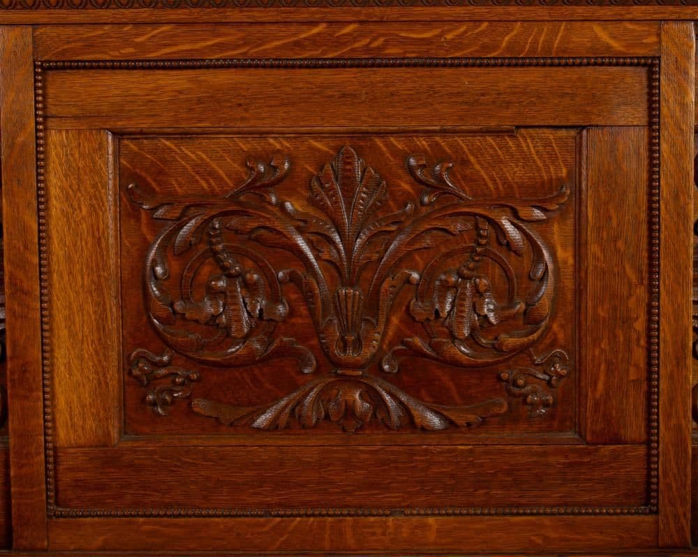 Antique Edwardian Carved High Back Monk's Bench With Storage - Thumbnail 4