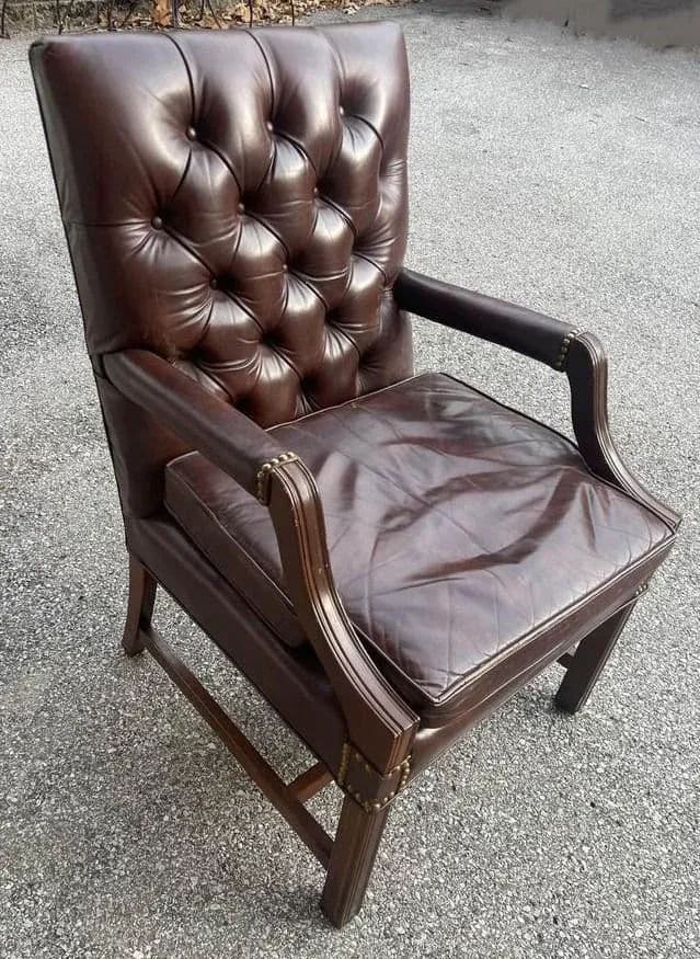 Leather Tufted Gainsborough Chairs by Leathercraft of Conover, North Carolina - a Pair - Thumbnail 4