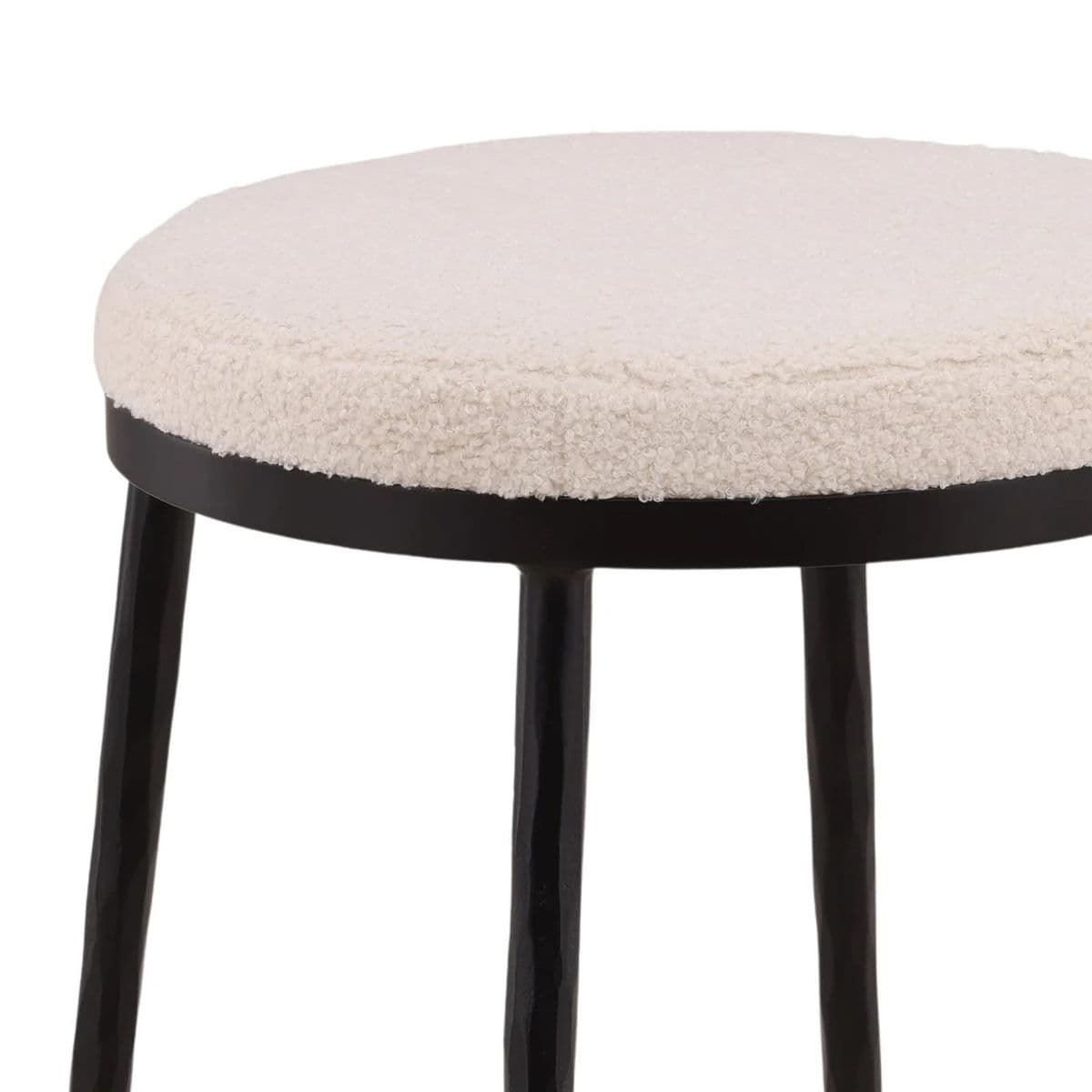 Ivory Boucle & Black Iron Barstool - Thumbnail 4