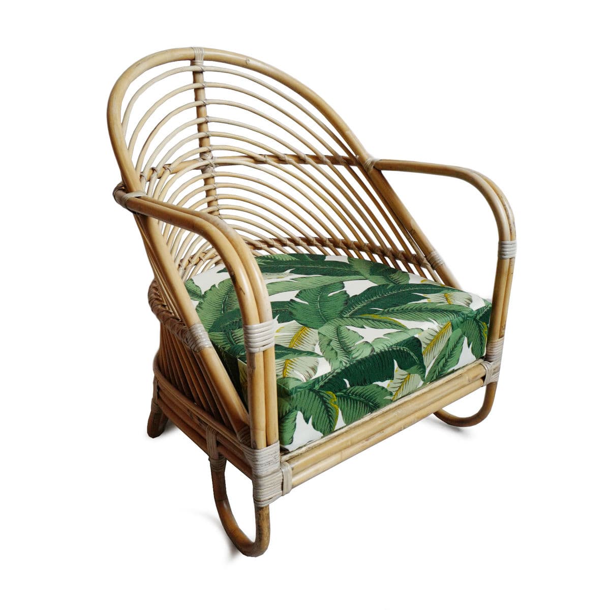 Retro Bamboo Easy Chair w/ Tropical Leaf - Thumbnail 4