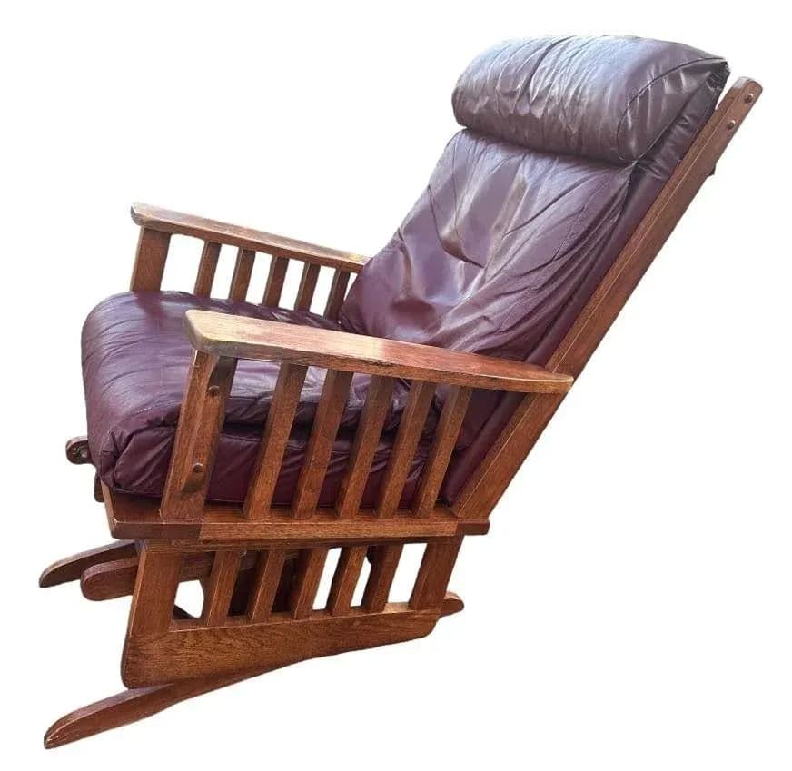 Arts & Crafts Quarter Sawn Oak Glider Rocker and Ottoman Set - Vintage Late 20th Century - Thumbnail 4