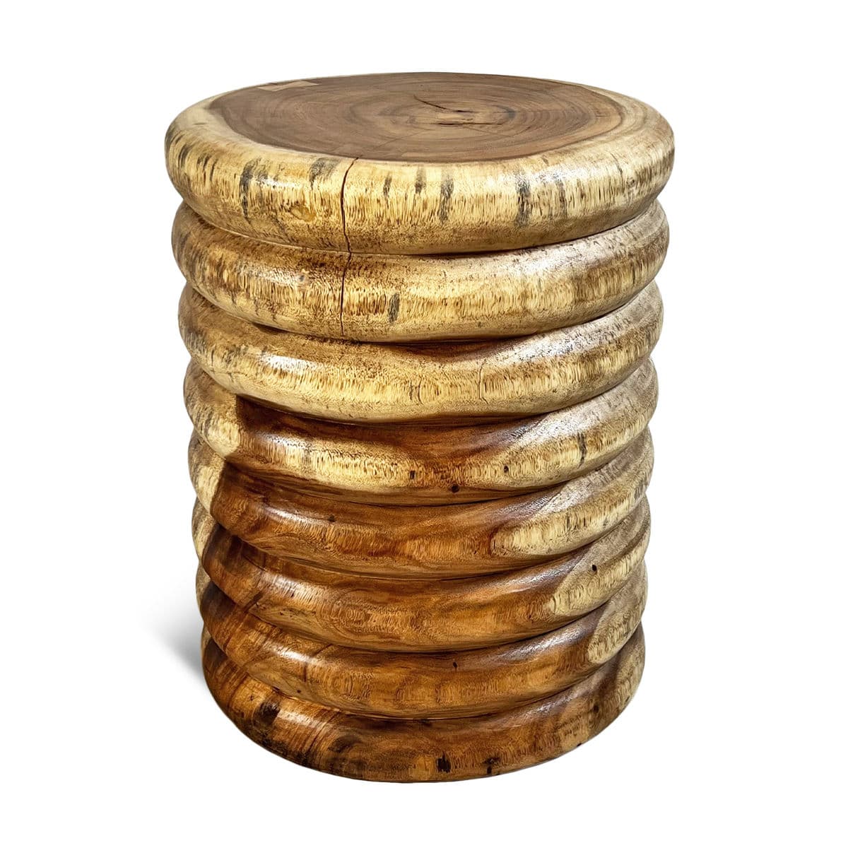 Monkey Pod Ribbed Wood End Table Stool - Thumbnail 4