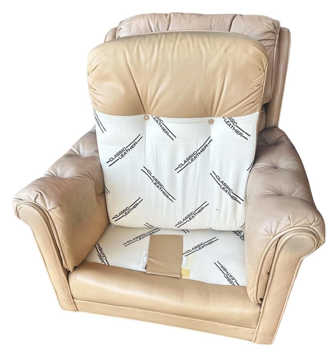 Light Tan Tufted Lounge Chair Made in 1988 by Classic Leather of Hickory, North Carolina - Thumbnail 4