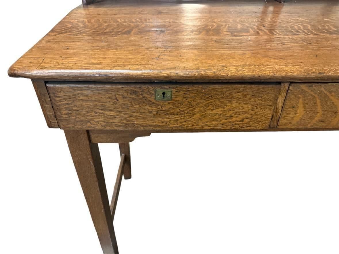 Monumental Antique Arts and Crafts Quarter Sawn Oak Railroad Ticket Counter 8 Feet Wide and 5 Feet Tall - Circa 1900 - Thumbnail 4