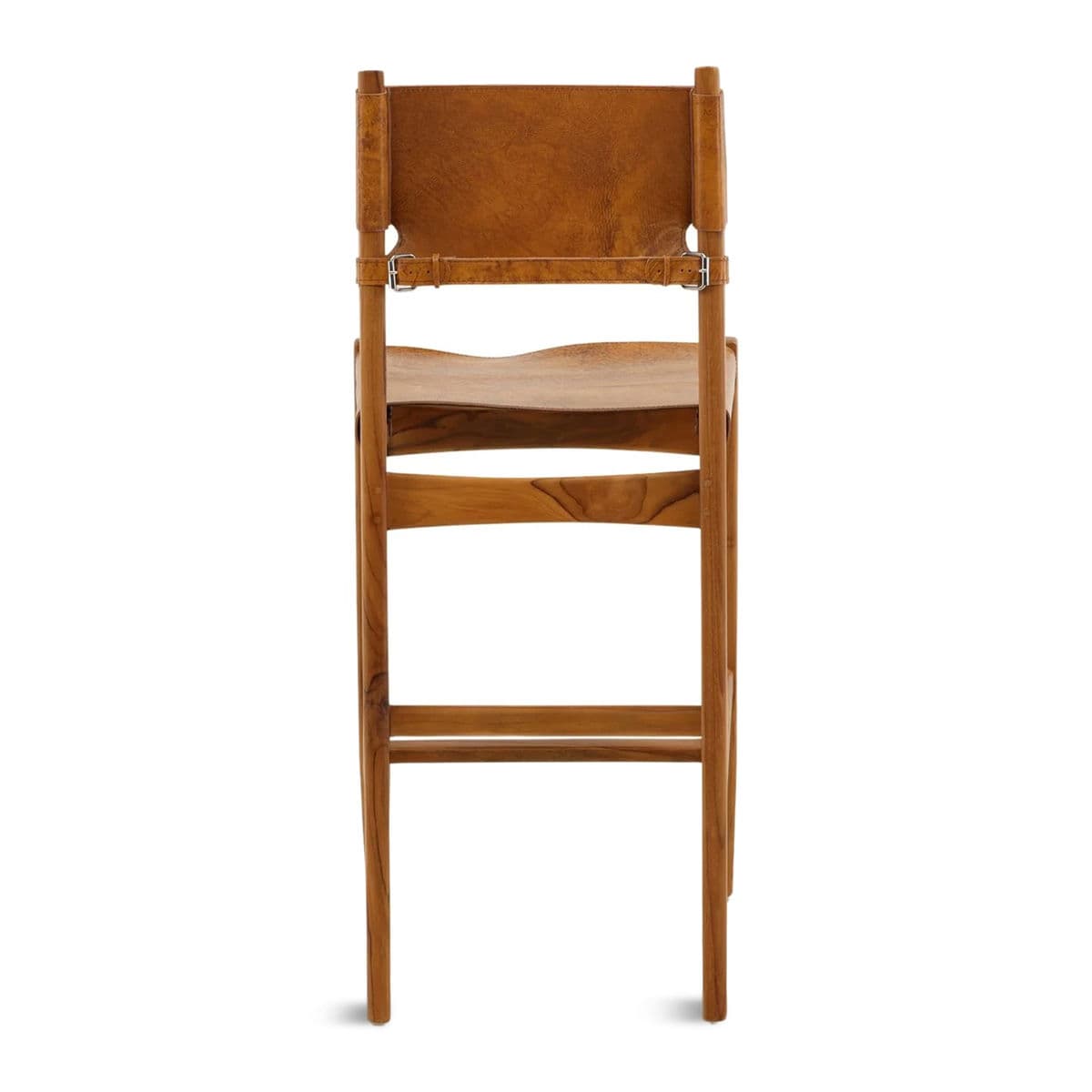 Tan Leather & Teak Counter Stool - Thumbnail 4