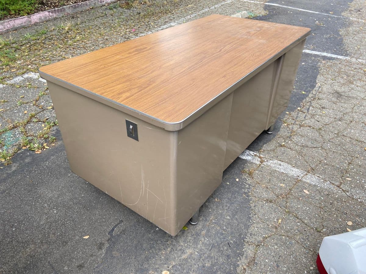 1980s Steelcase Vintage Mid Century Modern Metal Tanker Desk - Thumbnail 3