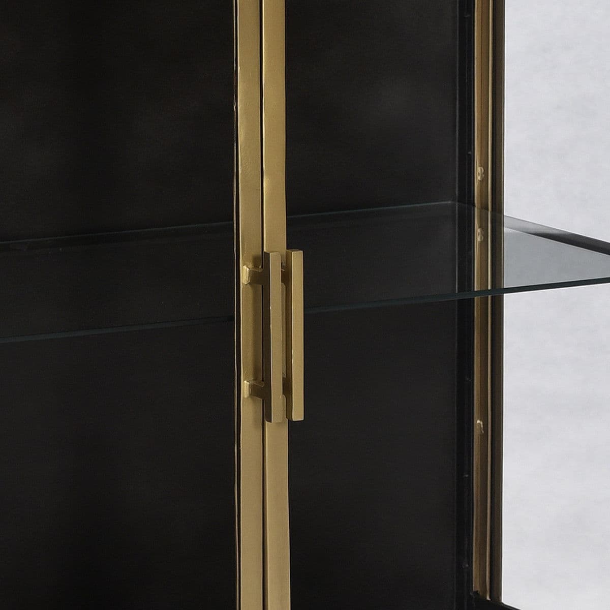 Black Iron & Brass Glass Side Cabinet - Thumbnail 4