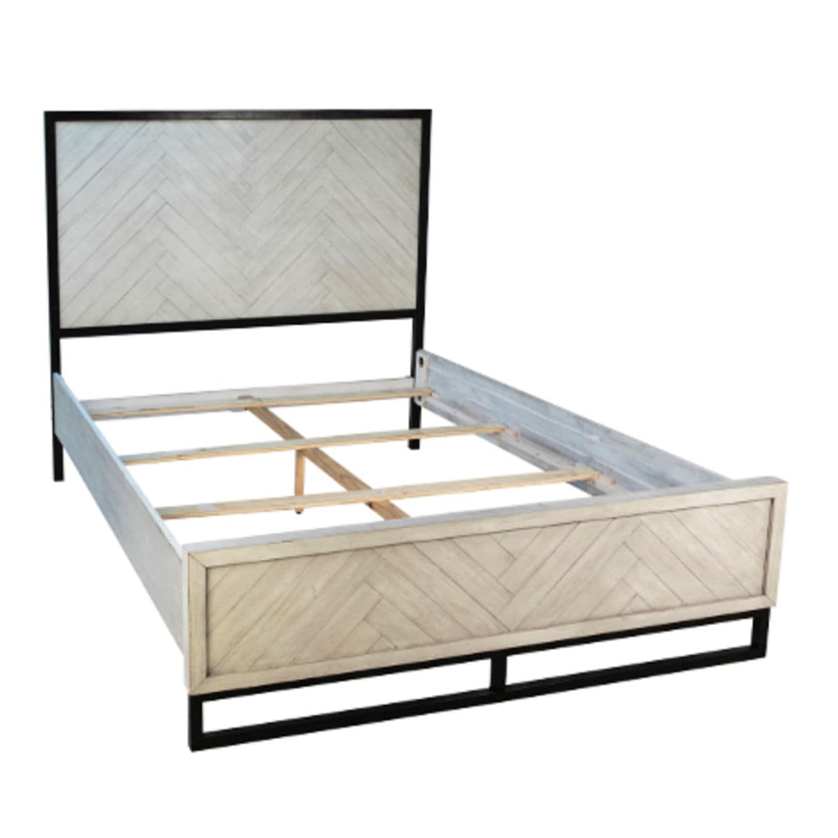 Herringbone White Wash Queen Bed - Thumbnail 4