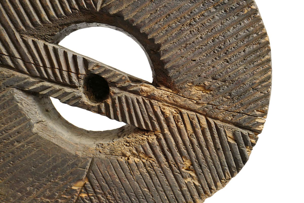 Antique Wood Grinder Wheel on Stand - Thumbnail 4