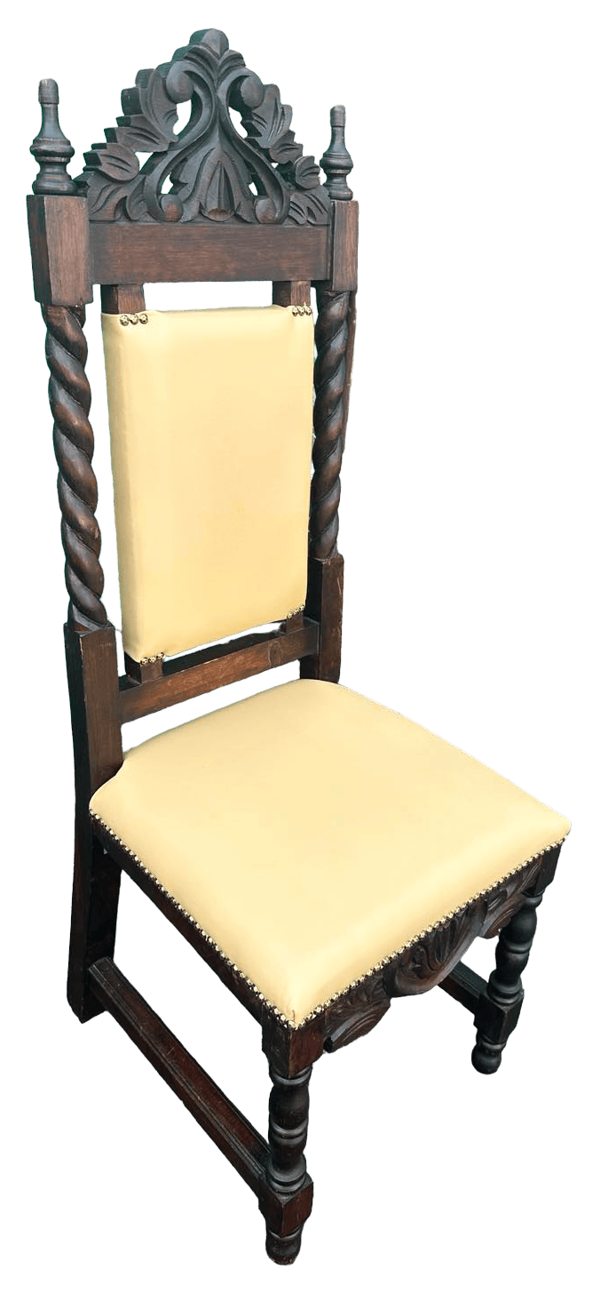 Set of 8 Spanish Colonial Style Chairs With New Leather Upholstery - Made in Mexico - Vintage Mid 20th Century - Thumbnail 4