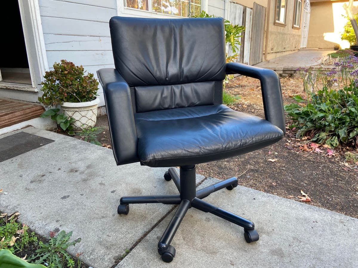 Vintage Post Modern Leather Swivel Desk Chair for Vitra Designed by Mario Bellini - Thumbnail 3