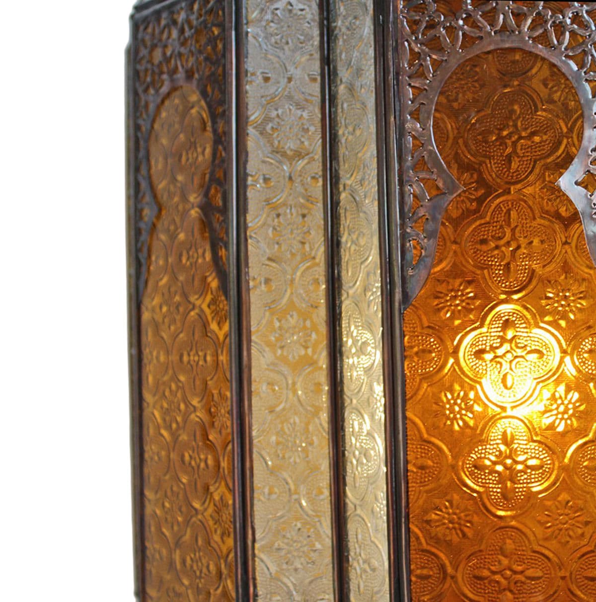 Amber Glass & Metal Moroccan Lantern - Thumbnail 4