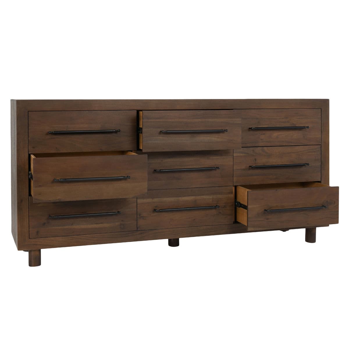 Modern Brown Acacia 9-Drawer Dresser - Thumbnail 4