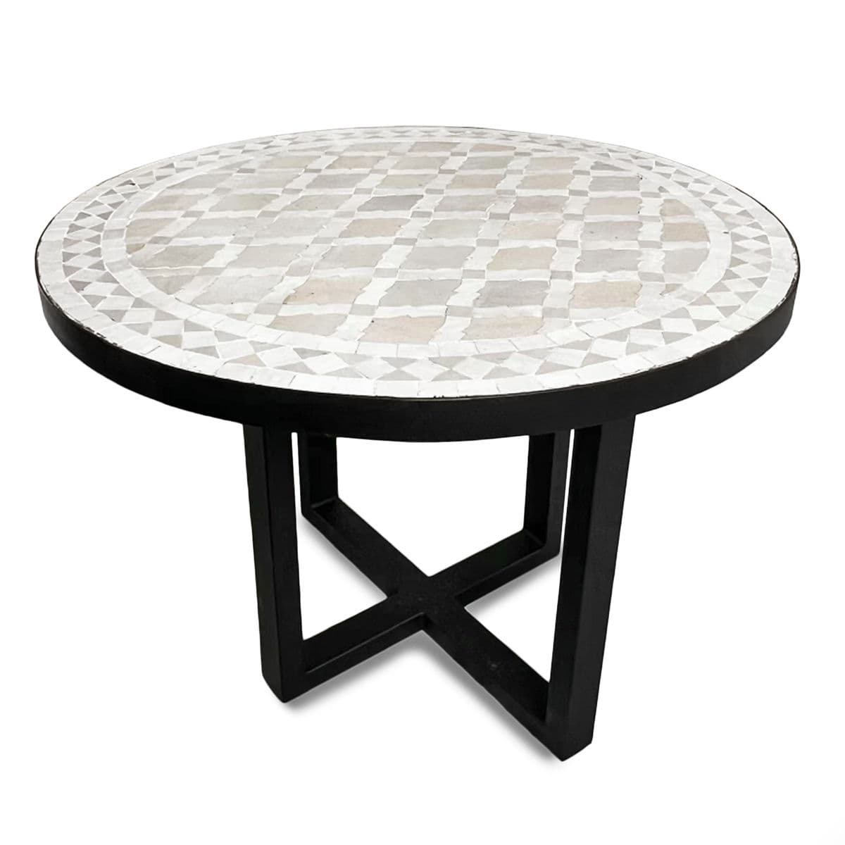 Mosaic Beige & White Side Table - Thumbnail 4