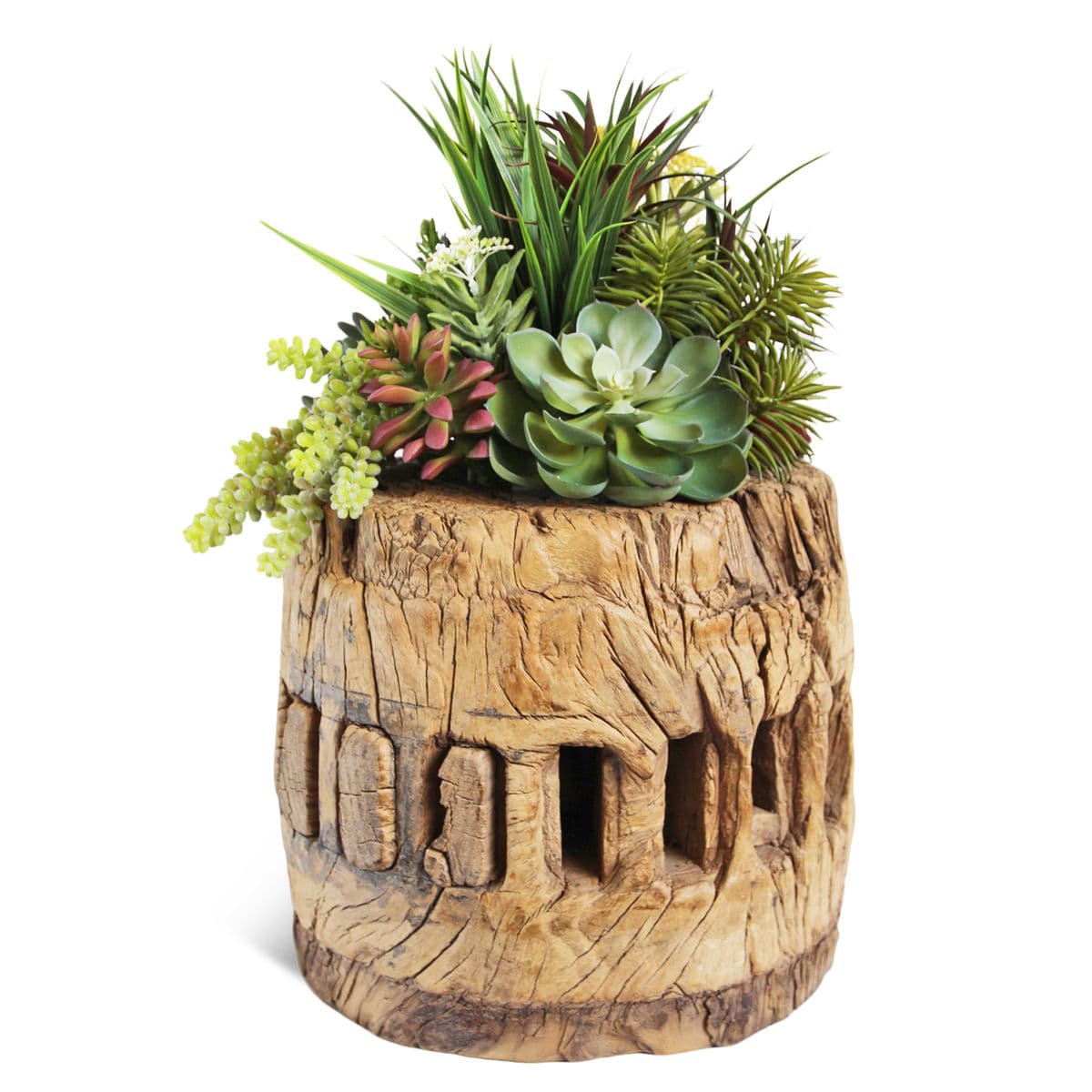 Vintage Wood Axel w/Faux Succulents - Thumbnail 4