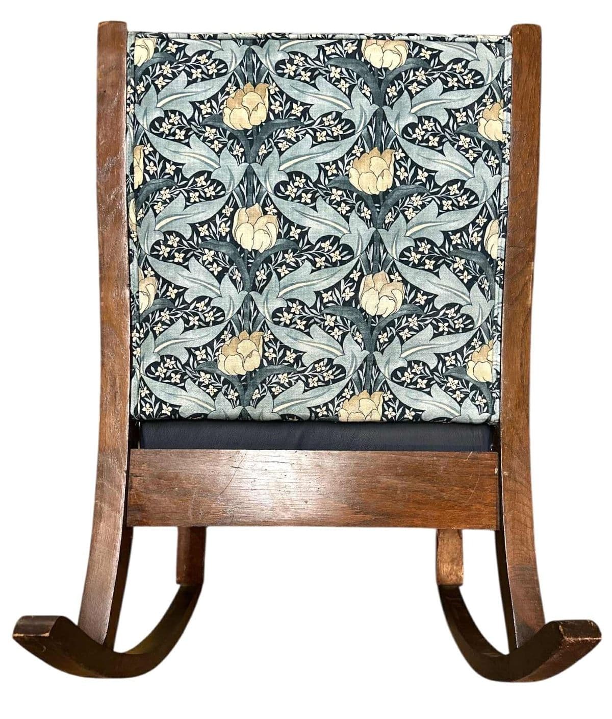 Late 19th Century Liberty & Co. Attributed Oak Rocking Chair With New G. P. & J. Baker Indigo and Ivory Linen and Indigo Leather - Thumbnail 4