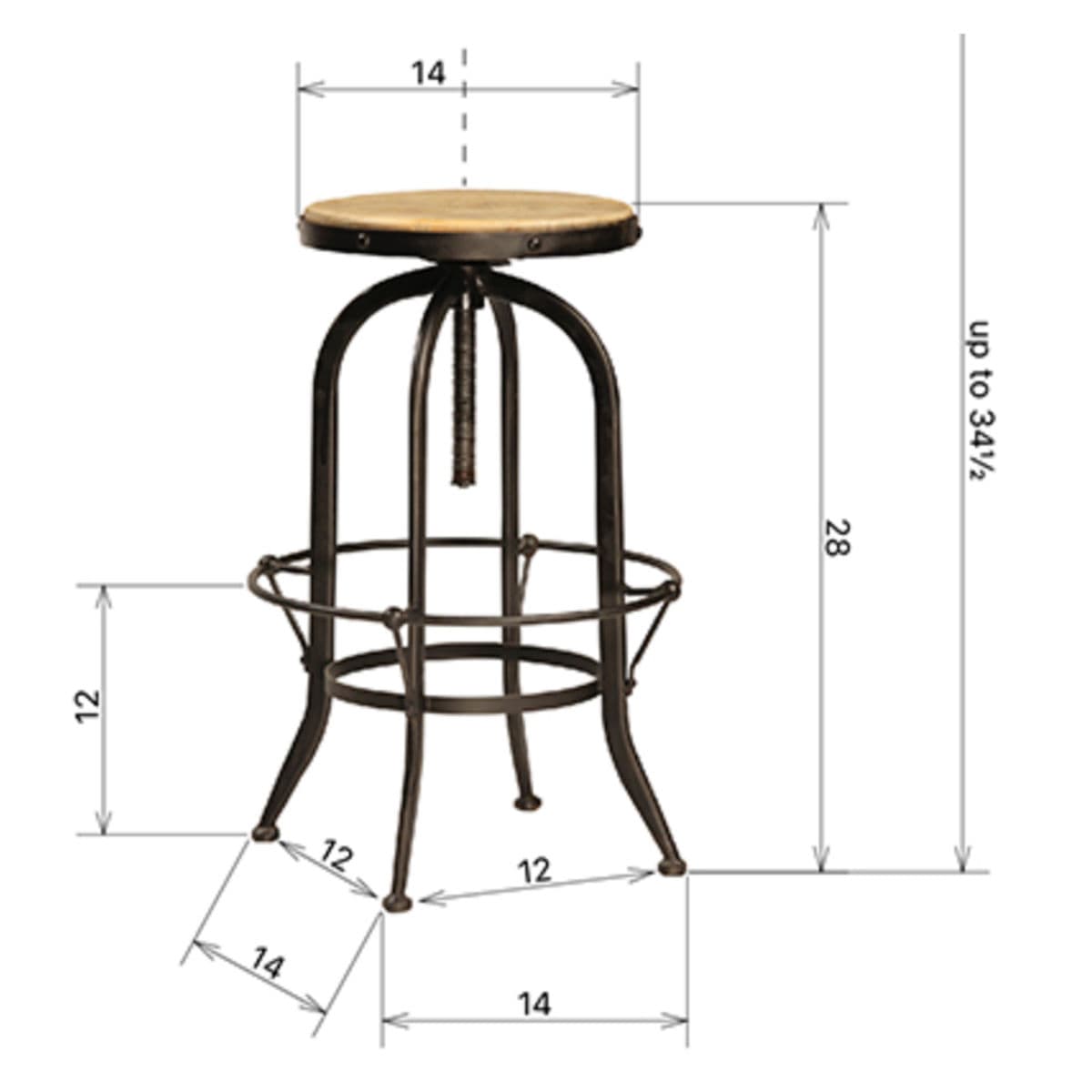 Wood & Iron Round Adjustable Stool - Thumbnail 4
