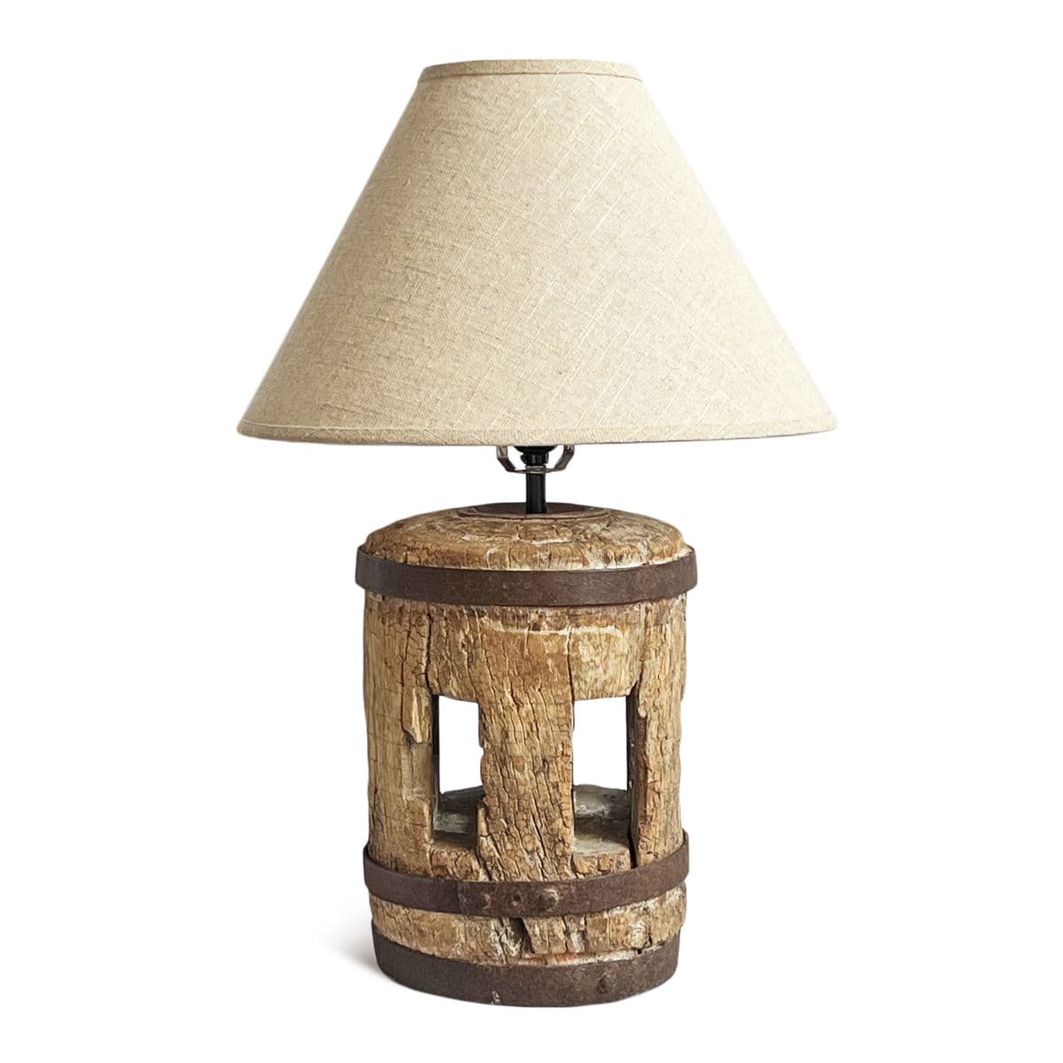Old Wood Wheel Axle Table Lamp - Thumbnail 4