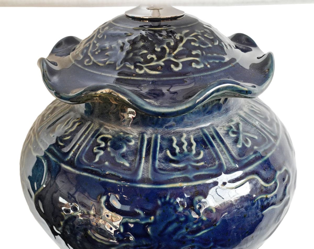 Vintage Indigo Ceramic Ming Table Lamp - Thumbnail 4