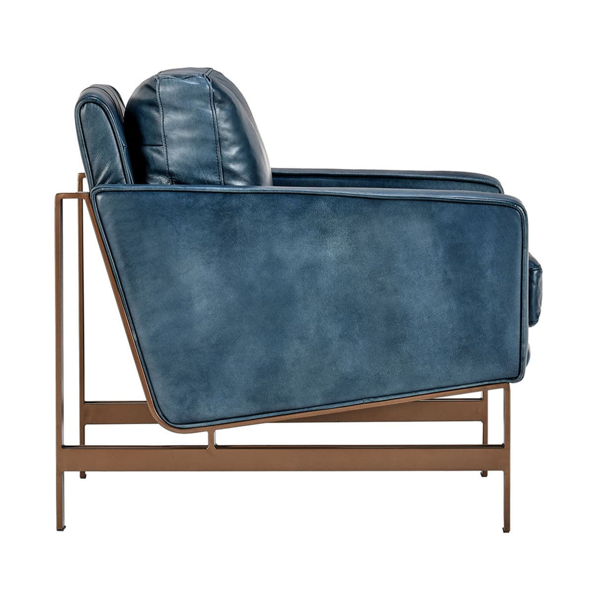Preston Blue Leather & Bronze Club Chair - Thumbnail 4