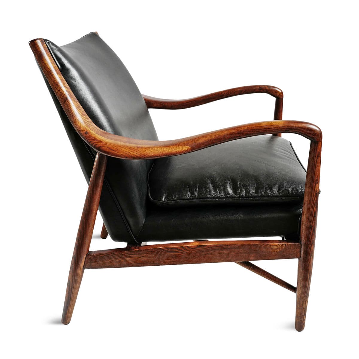 Deco Black Leather & Wood Chair - Thumbnail 4