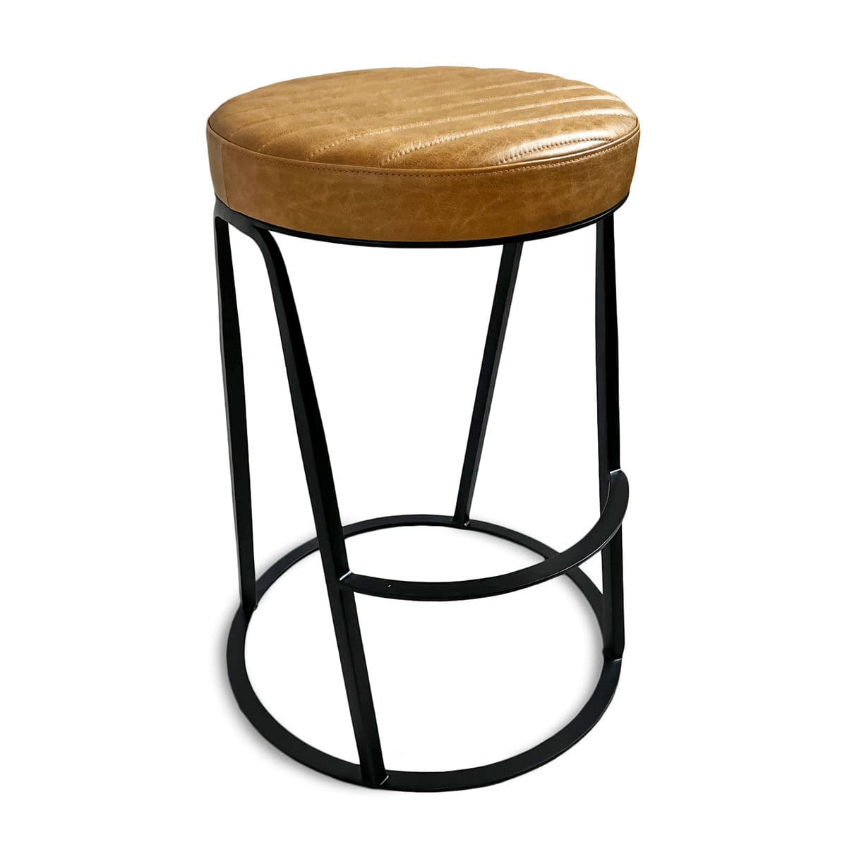 Tufted Nubuck Leather Counter Stool - Thumbnail 4