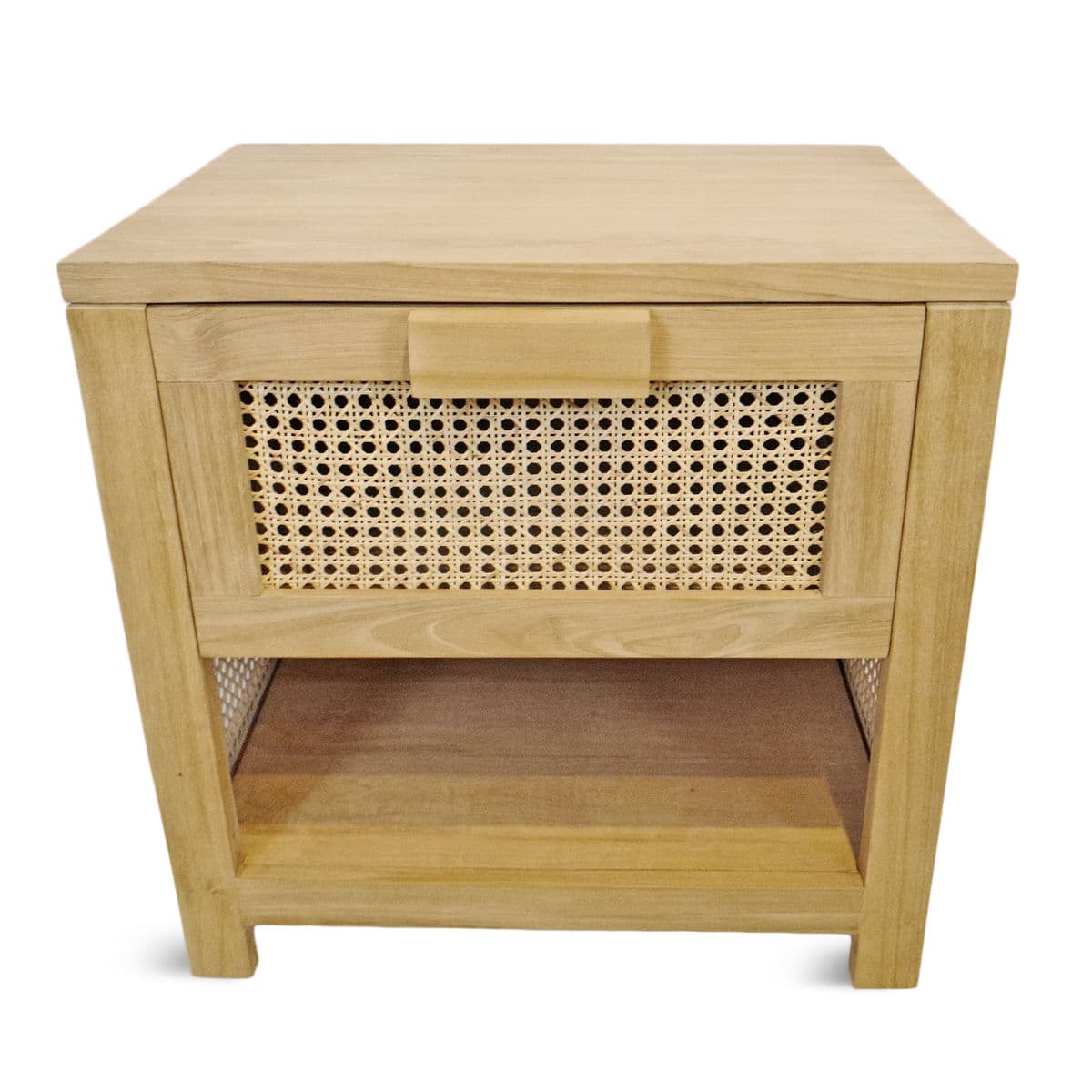 Teak & Rattan Cane Nightstand - Thumbnail 4