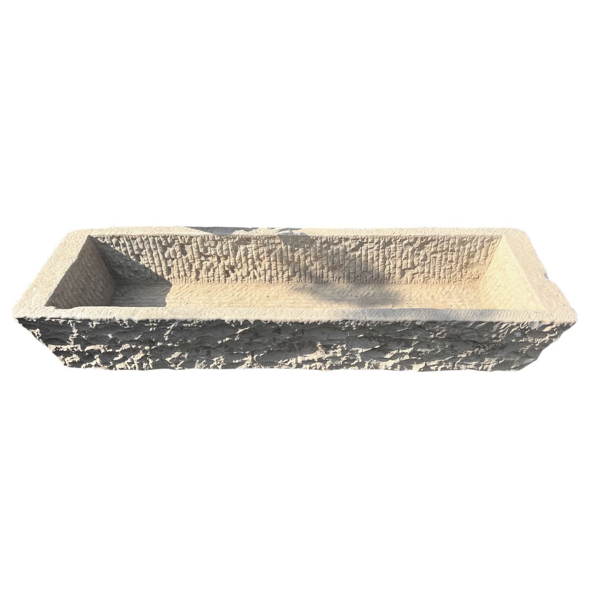Large Rustic Chiseled Stone Trough - Thumbnail 4