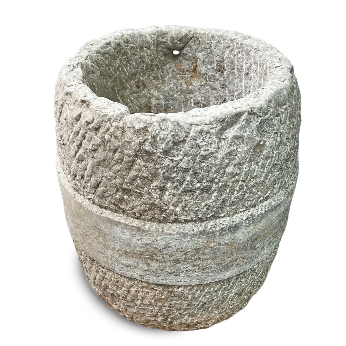 Old Granite Chiseled Barrel Planter - Thumbnail 4