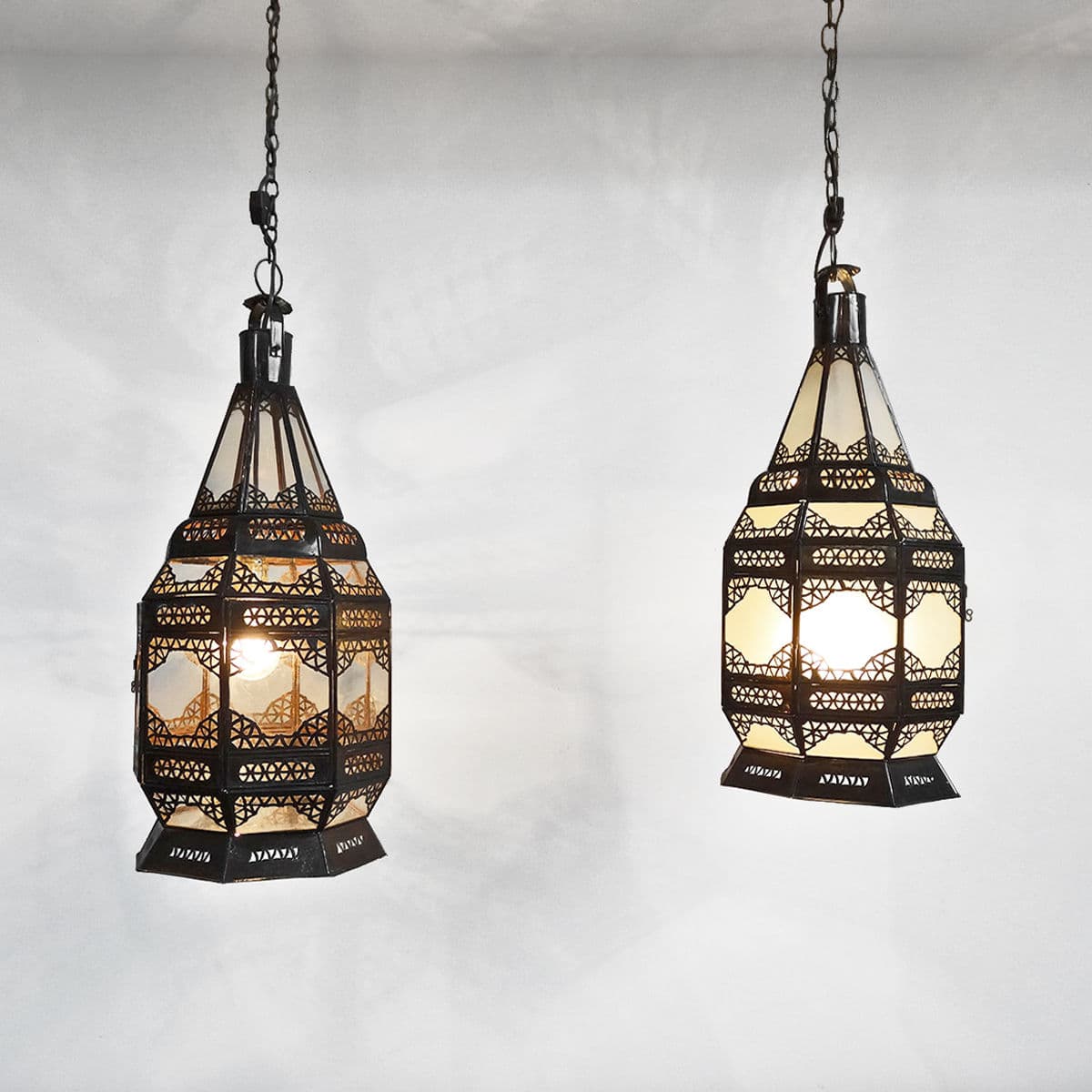 Metal Work & Frosted Glass Hanging Lantern - Thumbnail 4