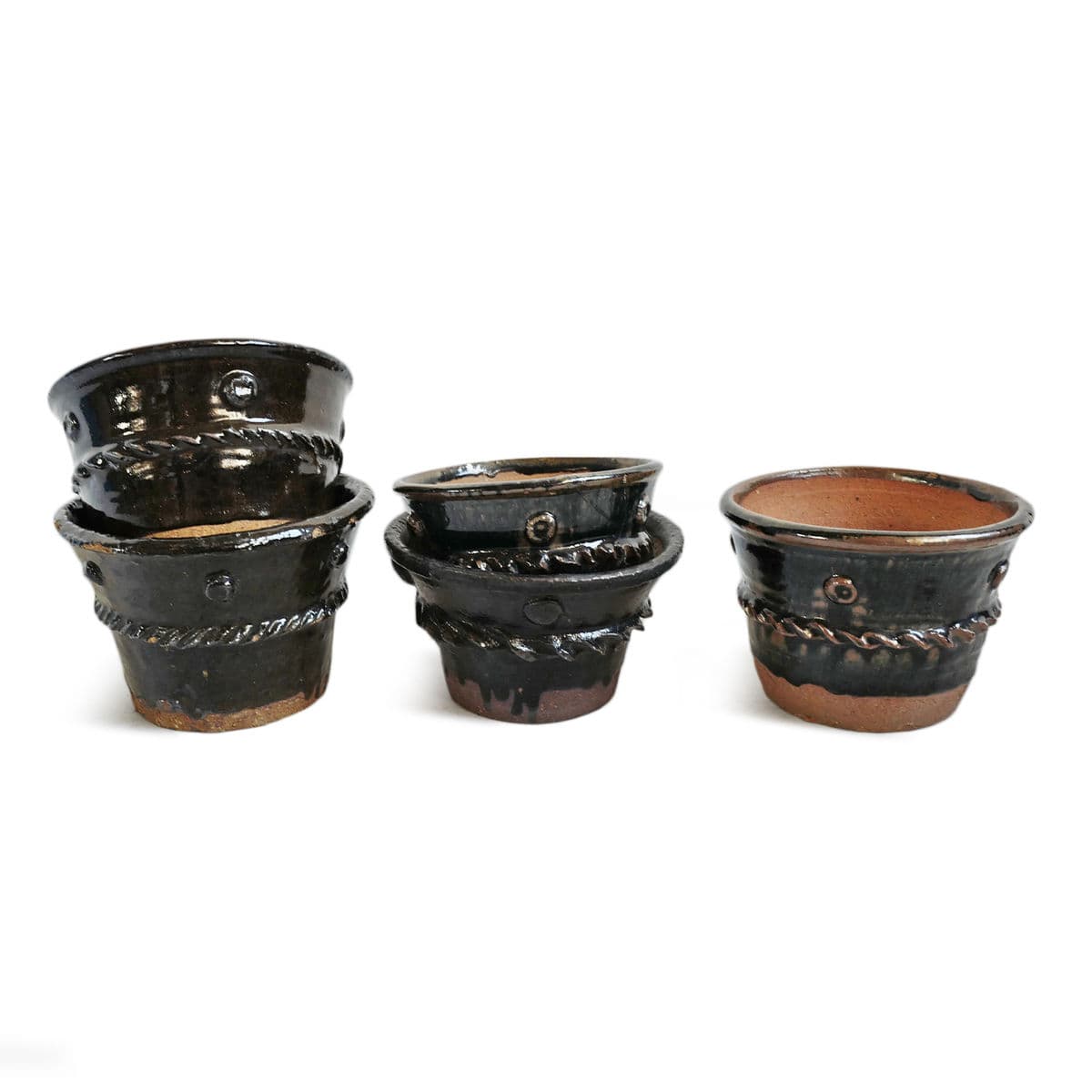 Vintage Ceramic Black Braided Pot - Thumbnail 5