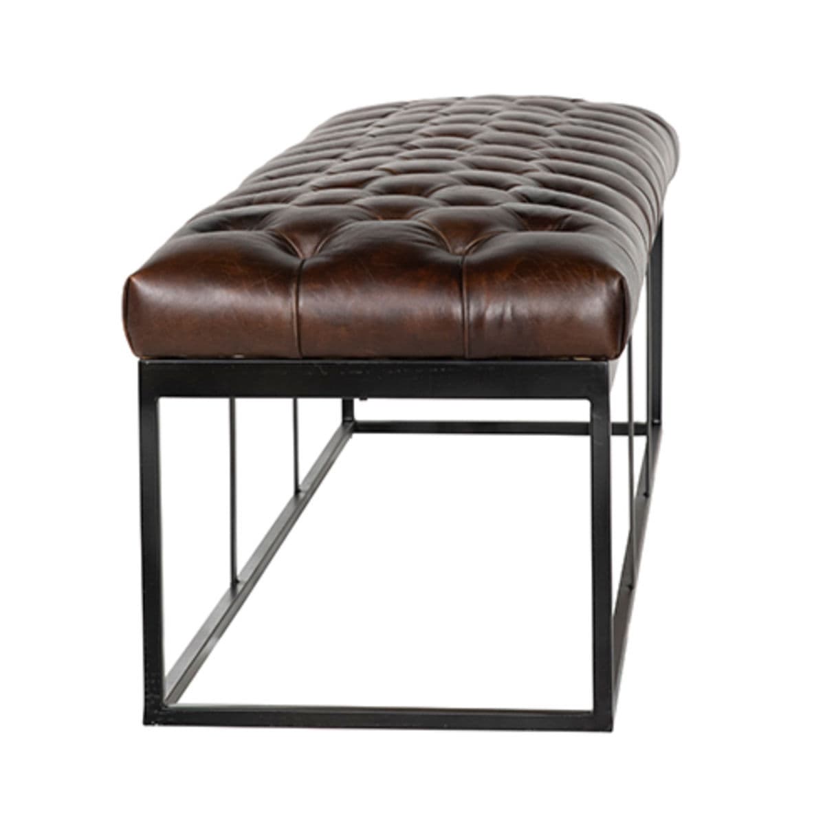 Tufted Leather & Iron Bench - Thumbnail 5