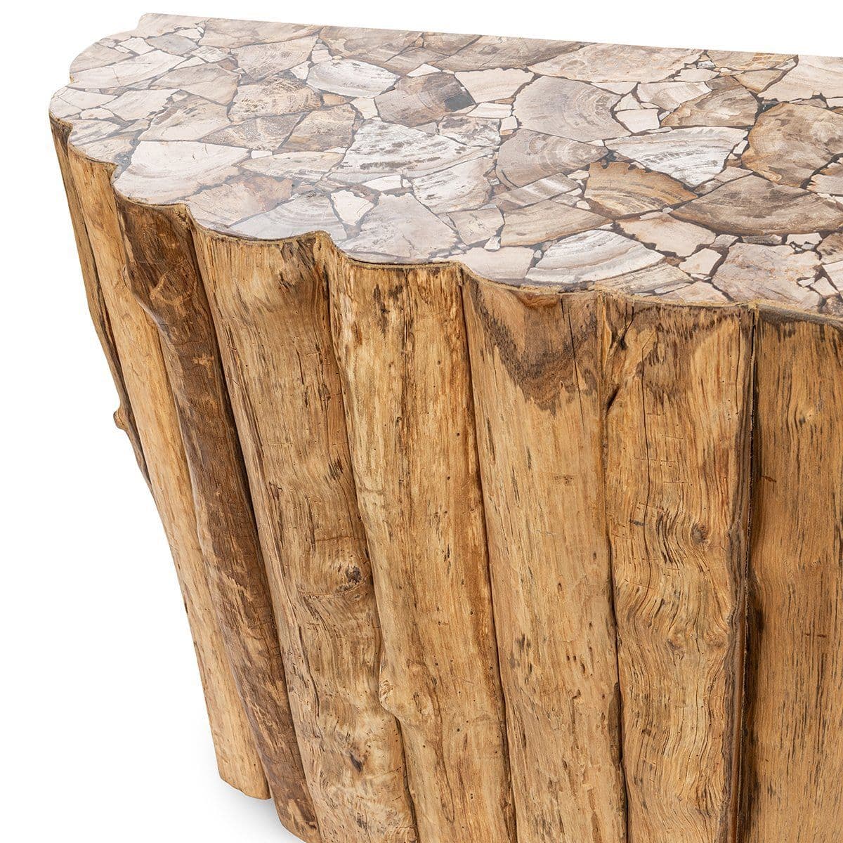 Petrified Wood Top Organic Teak Console - Thumbnail 5