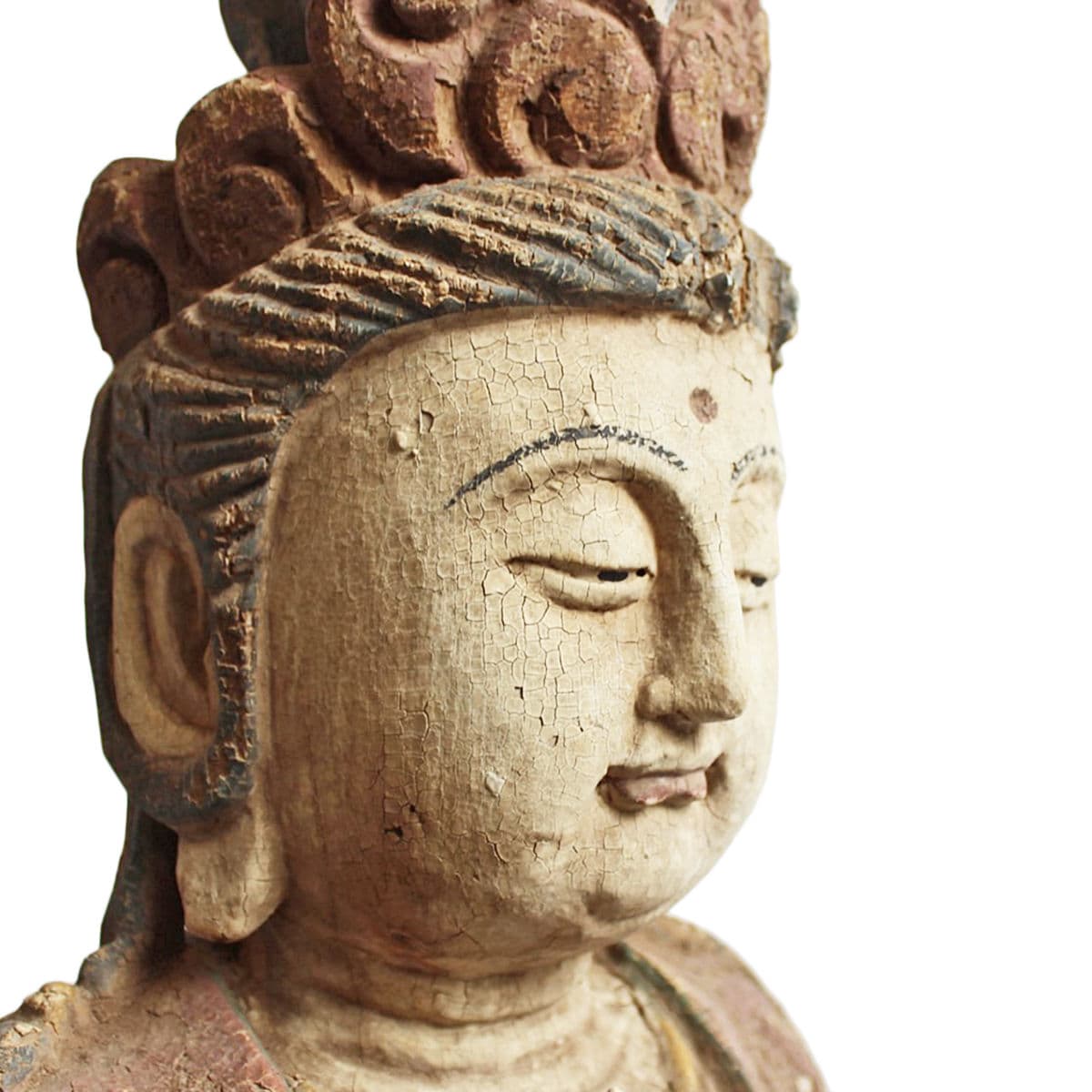 Antique Sitting Quan Yin Wood Statue - Thumbnail 5