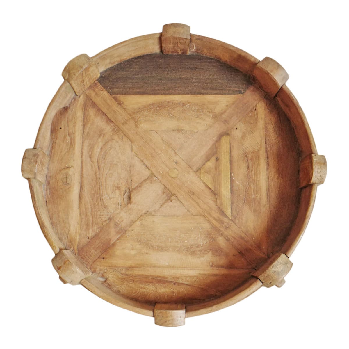 Vintage Chakki Grinder Wood Ottoman - Thumbnail 5