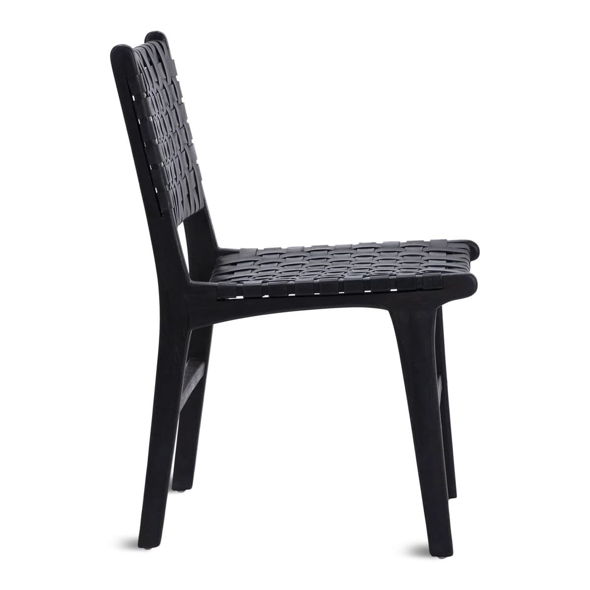 Black Woven Leather Teak Dining Chair - Thumbnail 5