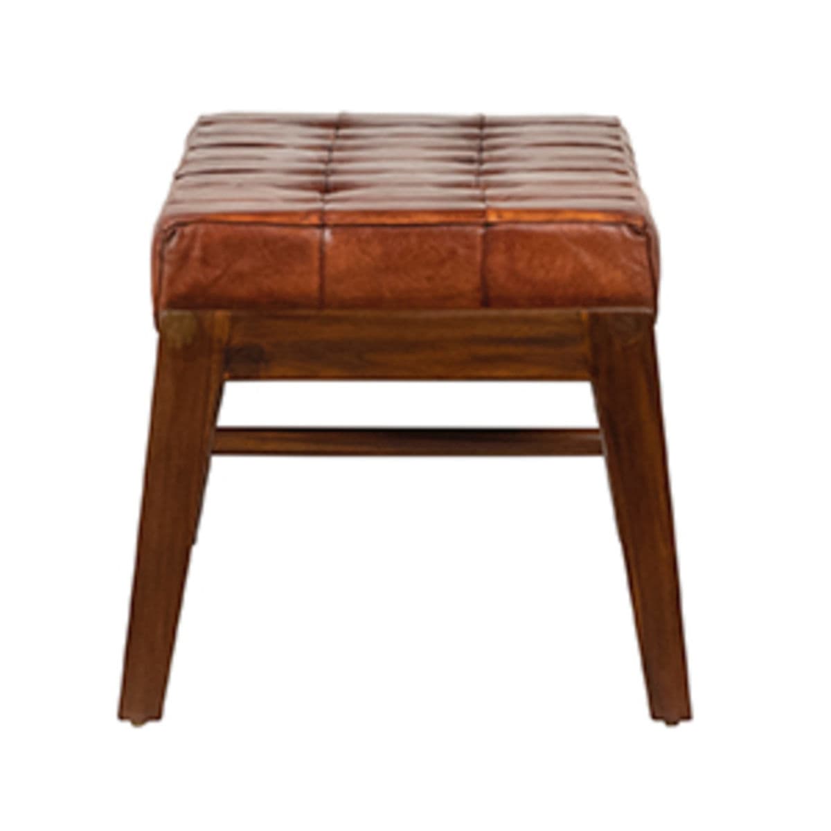 Chestnut Leather & Brown Teak Bench - Thumbnail 5