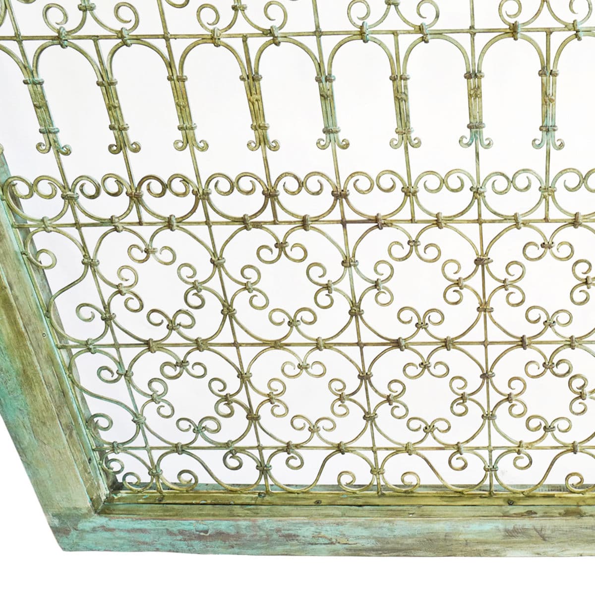 Large Green Wood Framed Open Iron Screen - Thumbnail 5
