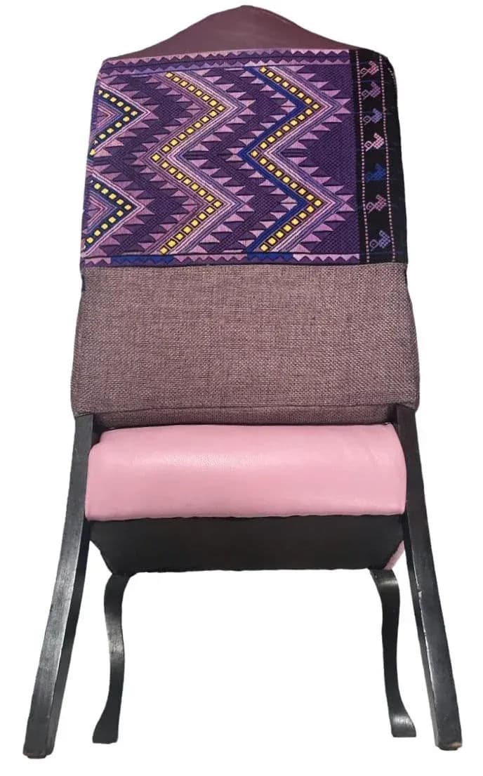 Antique Hacienda Style Chair With New Upholstery of Mauve and Rose Hand Embroidery and Leather - Thumbnail 5