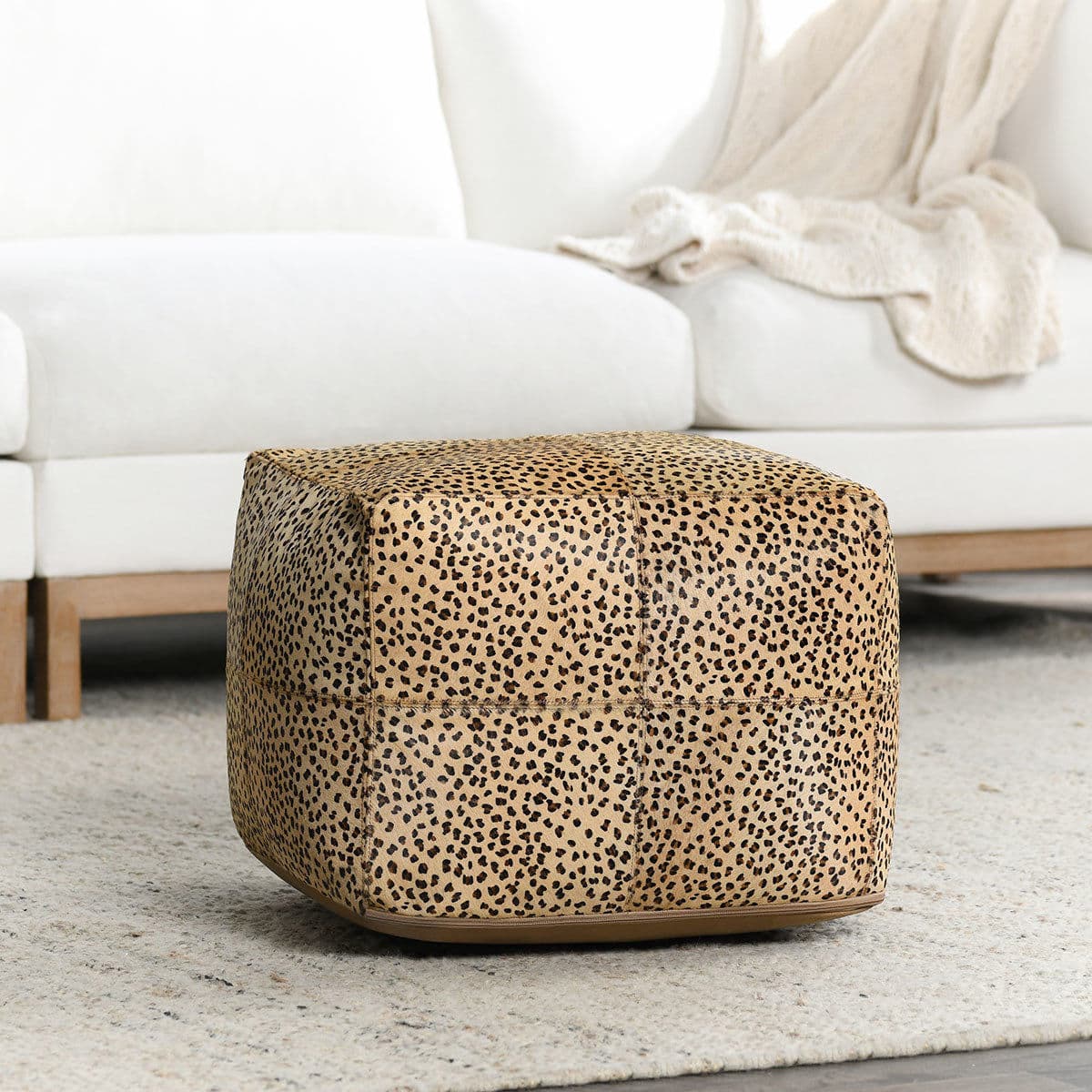 Leopard Pattern Hide Pouf Ottoman - Thumbnail 5