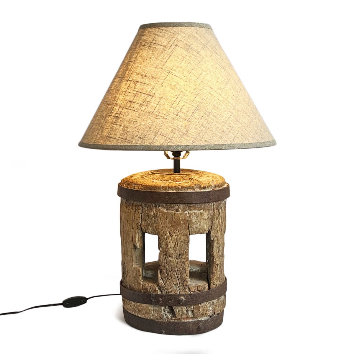 Old Wood Wheel Axle Table Lamp - Thumbnail 5
