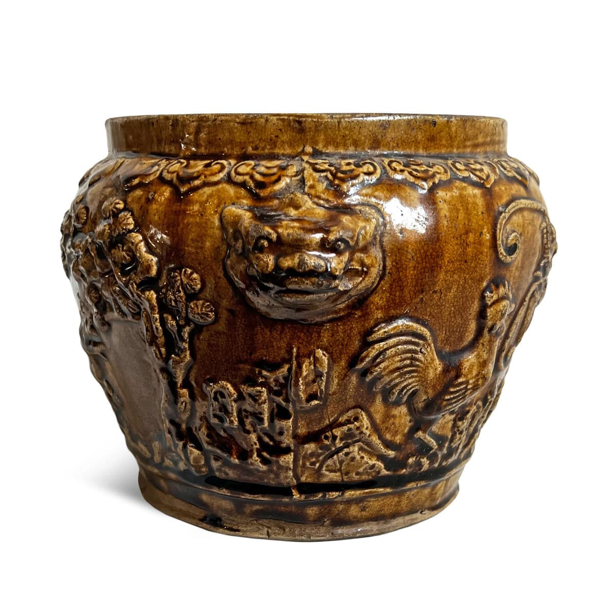 Antique Amber Chinese Ceramic Pot w/Lid - Thumbnail 5