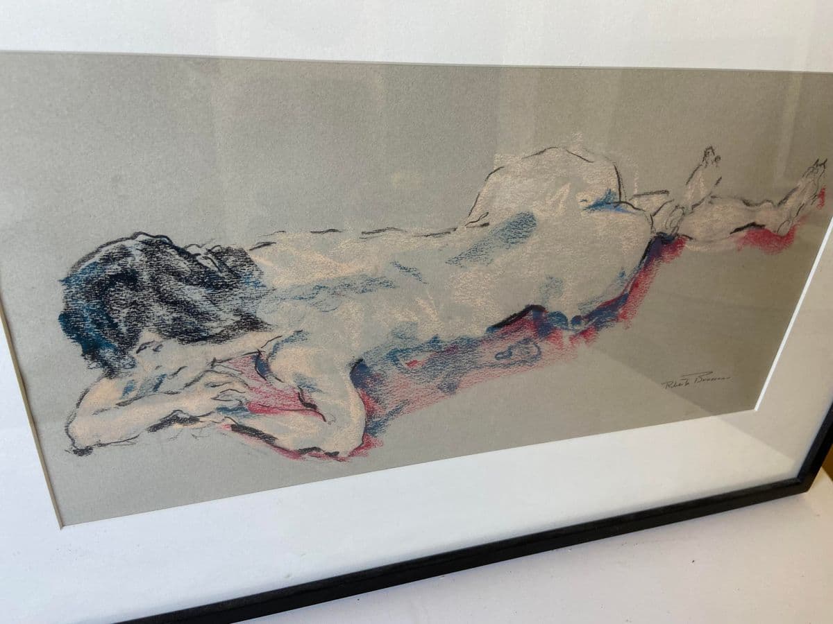 1990s Reclining Nude Mixed-Media Painting, Framed - Thumbnail 4