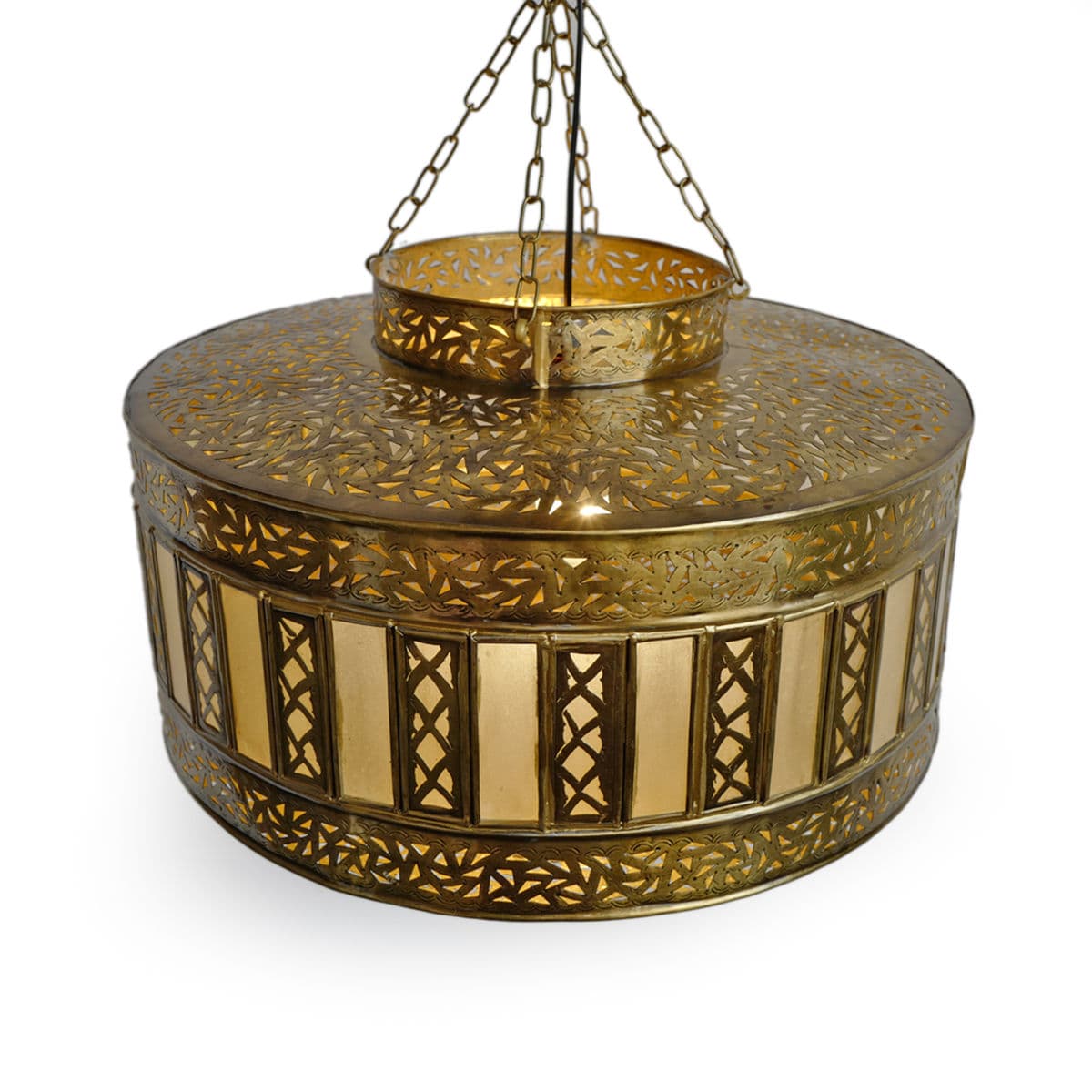 Brass & Frosted Glass Striped Pendant Small - Thumbnail 5