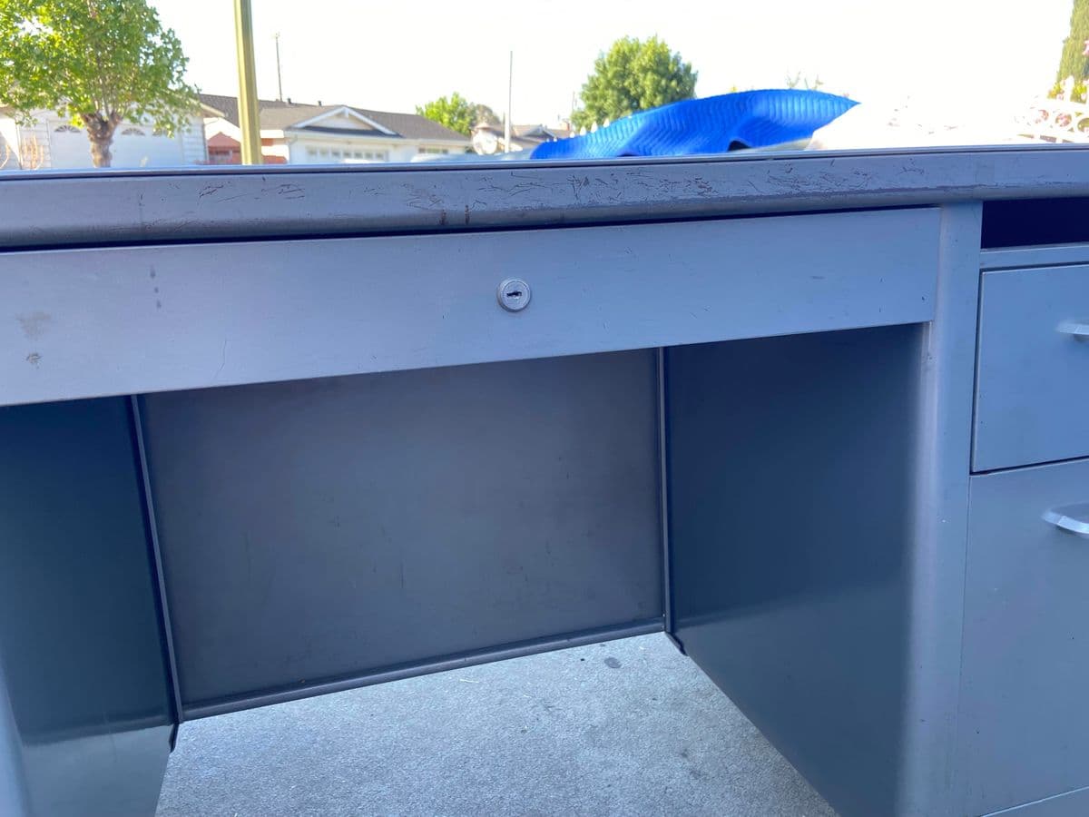 1970s Steelcase Vintage Mid Century Modern Metal Tanker Desk - Thumbnail 4