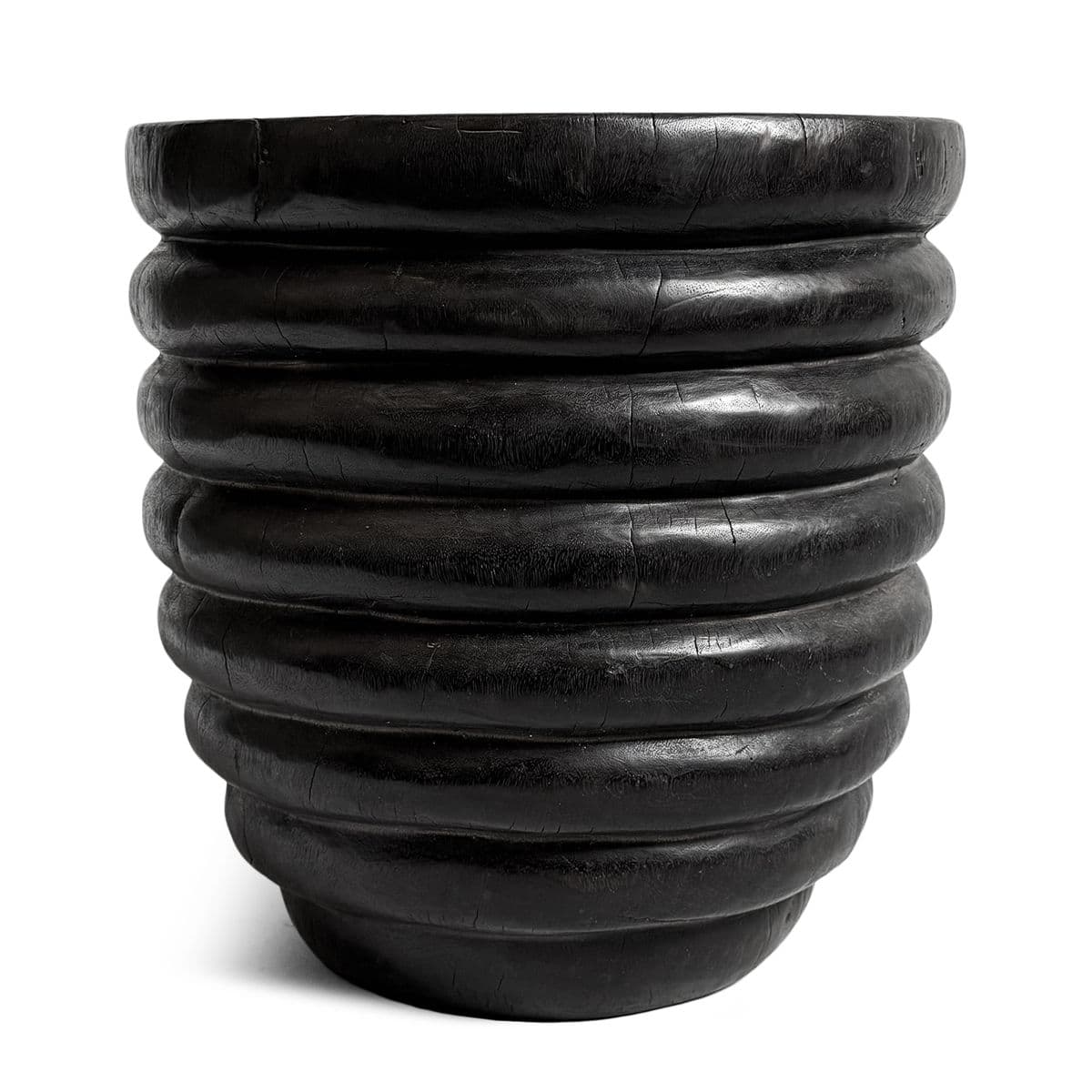 Black Ribbed Solid Wood Stool Side Table - Thumbnail 5